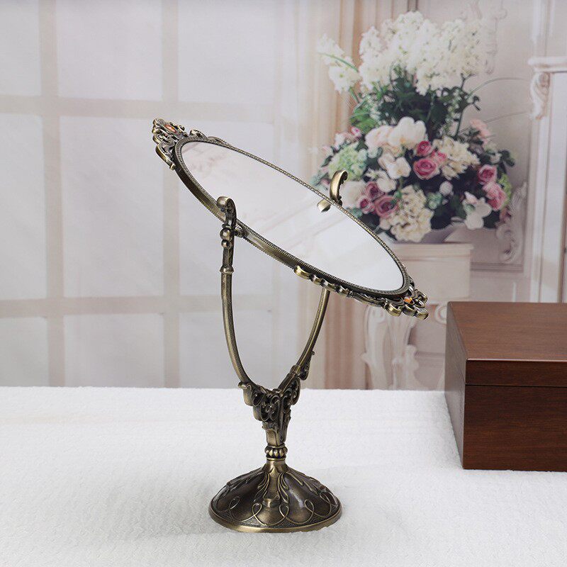 厂家源头欧式复古化妆镜梳妆镜田园金属台式梳妆镜复古双面梳妆镜