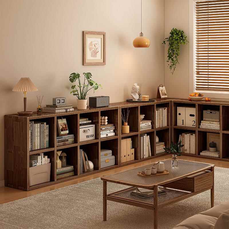 中式复古实木格子柜落地书架一体榫卯柜子储物柜矮书柜收纳置物架