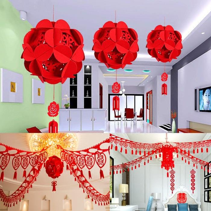婚庆婚房装饰花球 结婚用品拉花拉喜花球创意喜字无纺布拉花