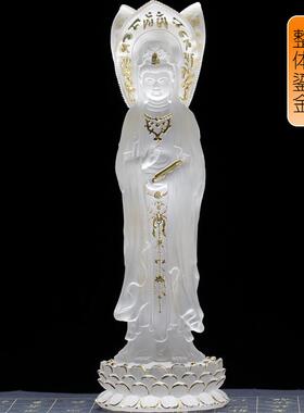 南海三面观音琉璃佛像居家摆件观世音菩萨佛像风水摆件供奉家用