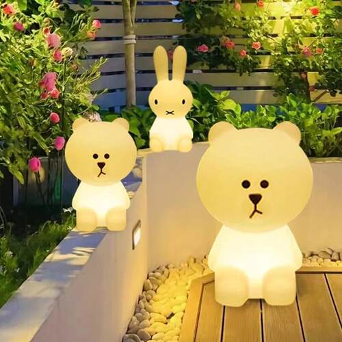 户外发光布朗熊灯太阳能庭院兔子灯露营民宿氛围装饰景观灯草坪灯