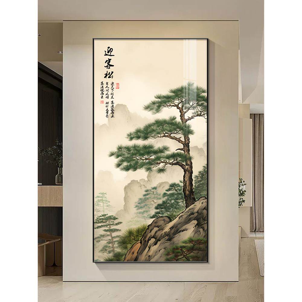 欢迎松木入口大厅挂画新中国风客厅走廊过道装饰画靠背画山无水入