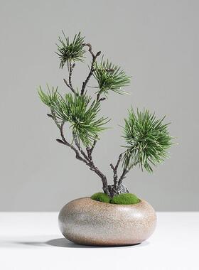 中式仿真迎客松小盆景摆件陶瓷花瓶套装植物客厅桌面装饰假花松树