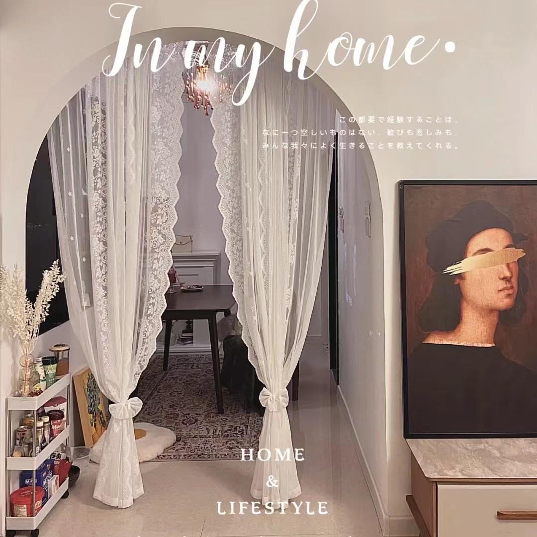 韩式蕾丝窗纱公主风白纱橱窗帘成品田园出租房免打孔门帘魔术贴