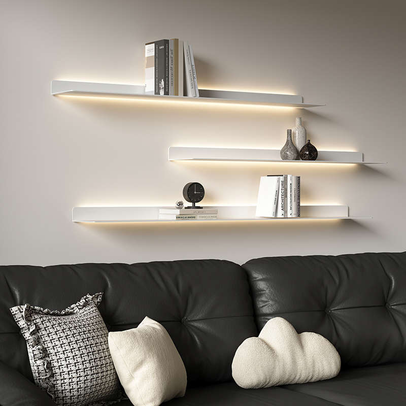 现代简约墙上置物架发光一字隔板商品展示架客厅背景装饰卧室书架