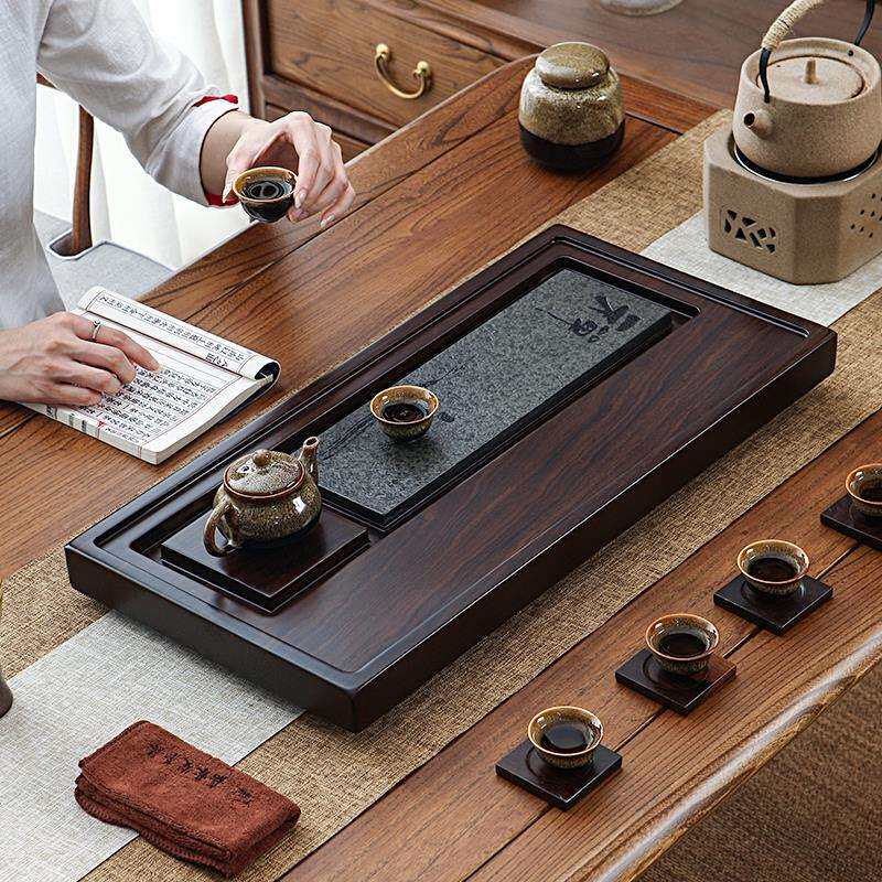 黑檀实木茶盘整块家用中式茶海盘托乌金石大号原木泡茶小茶台