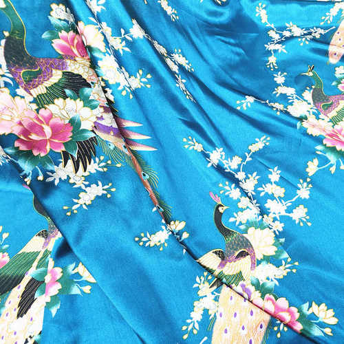 孔雀色丁印花面料 丝绸绸缎锦织缎布料 旗袍舞台装家居服被套里布