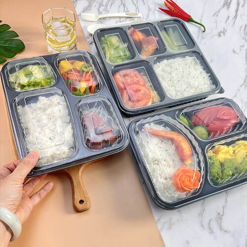 格派一次性打包盒五格餐盒分格三格四格1200ml快餐外送便当饭盒