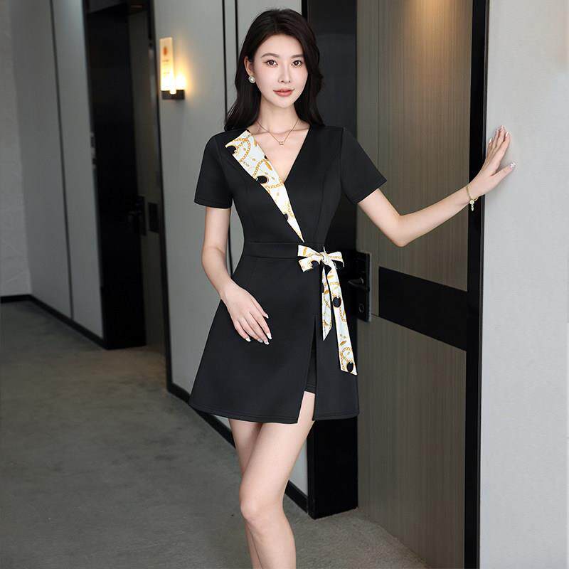 足浴技师工作服女新款足疗店桑拿按摩沐足气质修身显瘦性感连衣裙