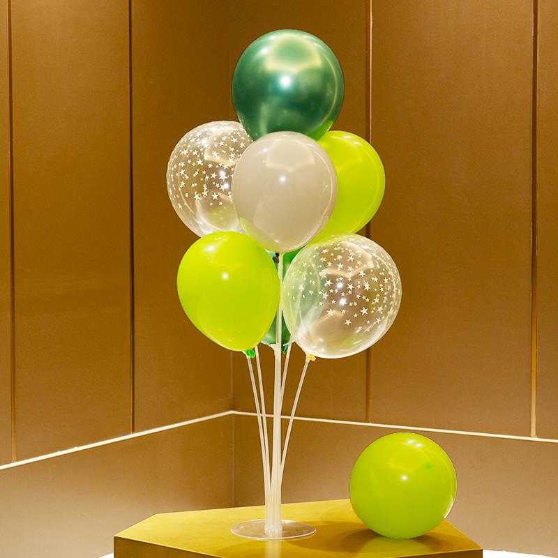 春游露营儿童珠光绿色气球桌飘立柱幼儿园生日派对地飘布置装饰