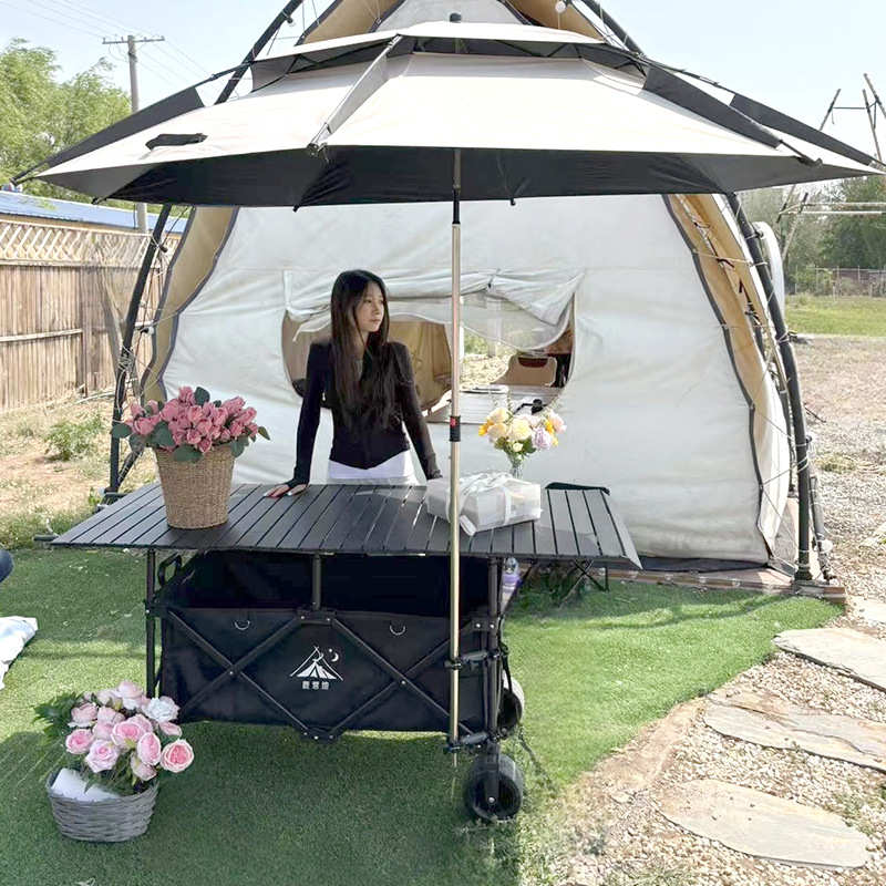 新款超大桌板摆摊车户外露营野餐便携推车可折叠收纳多用途露营车