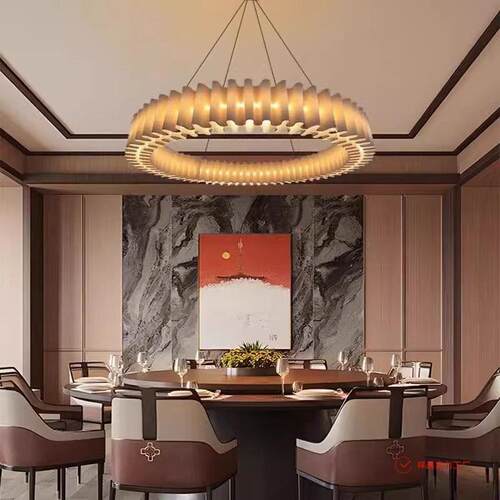 新中式客厅吊灯圆形LED餐厅饭店包房吊灯酒店会所复式楼茶室吊灯