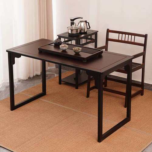 小茶桌椅组合功夫大板桌茶台一体家用阳台实木新中式办公室书桌子