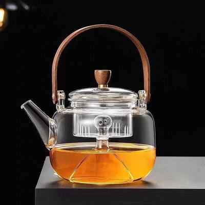 围炉双两用胡桃木蒸煮茶器玻璃煮茶茶壶内胆炉陶明火煮电玻璃茶壶