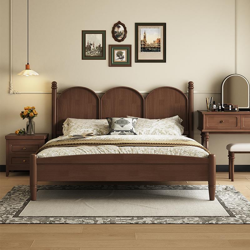 北欧实木床现代简约1.5M1.8M双人床中古风床主卧法式复古床小户型