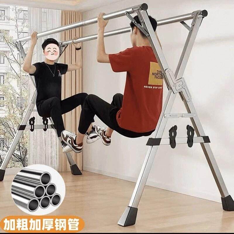 不锈钢晾衣架落地摺叠晒衣架挂衣架X型晾衣杆伸缩被子阳台卧室