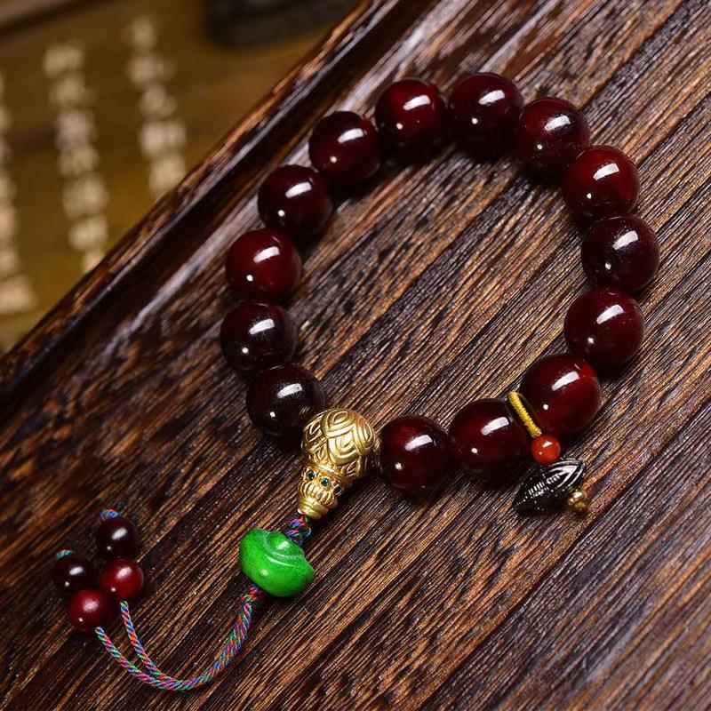 天然血山龟文玩手串单圈藏式男女款老铜擦擦配珠复古手链饰品
