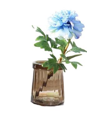 直发新款创意竖棱翻口透明水培玻璃花瓶客厅餐桌茶几装饰插花摆件