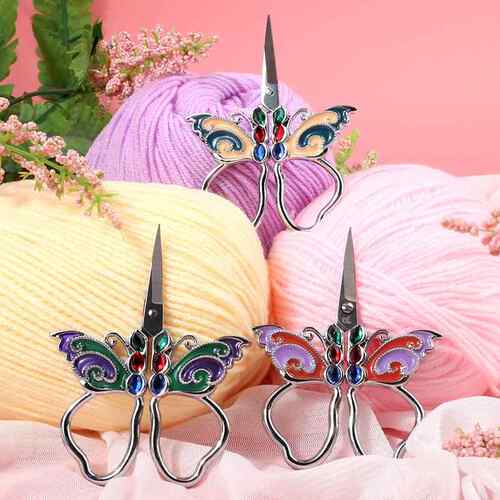 跨境欧式复古彩绘镶钻蝴蝶剪刀线头剪十字绣剪美术剪手工剪家用剪