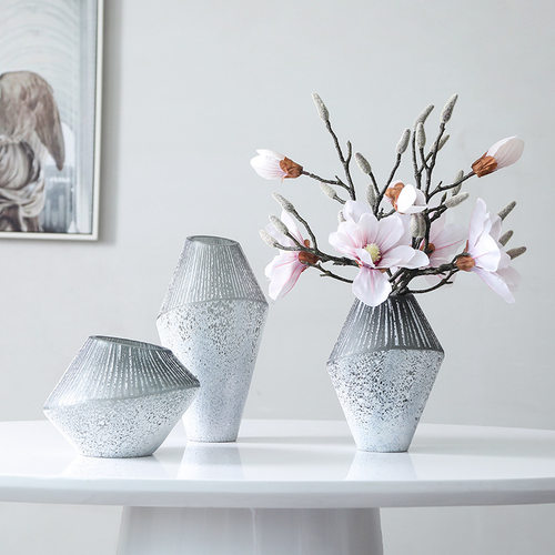 彩色玻璃花瓶现代北欧美式样板房创意家居装饰品客厅花器花艺摆件