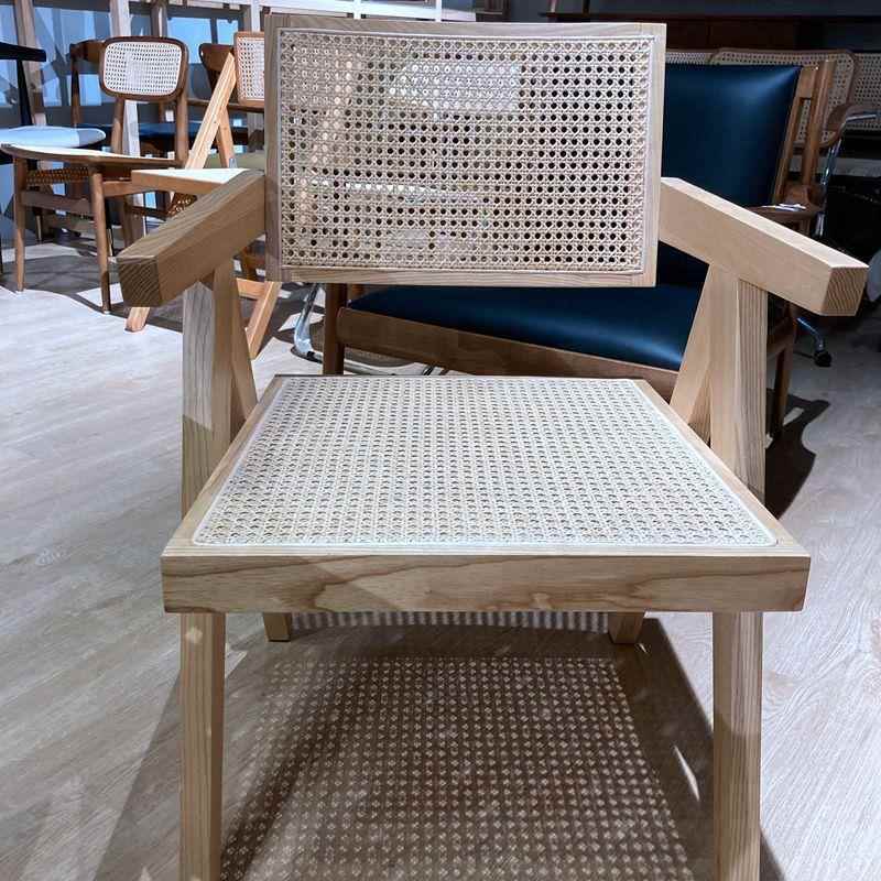 昌迪加尔藤编椅民宿阳台复古木质实木靠背扶手日式餐椅中古风藤木