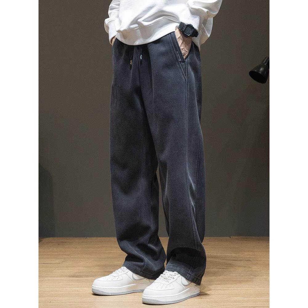 it Afternnaths潮牌重磅休闲卫裤男秋冬加绒宽松大码水洗直筒裤子