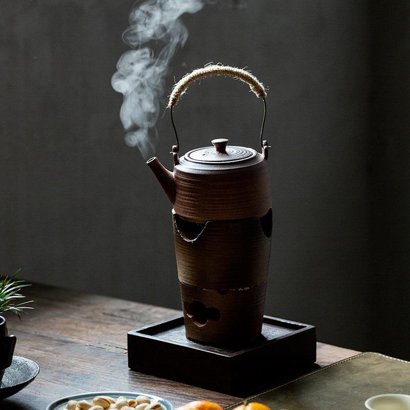 日式复古粗陶茶具套装普洱茶壶粗陶茶壶酒精专用煮茶茶炉粗陶茶壶