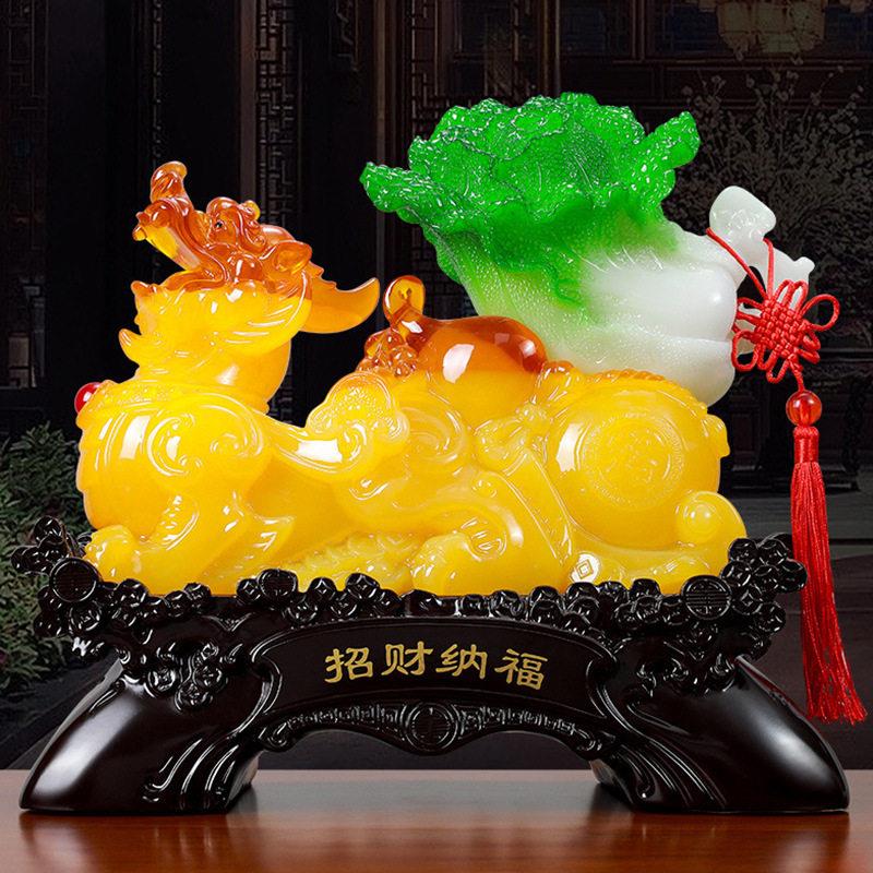 招财纳福玉白菜摆件貔貅拉白菜客厅电视酒柜装饰品店铺开业工艺品