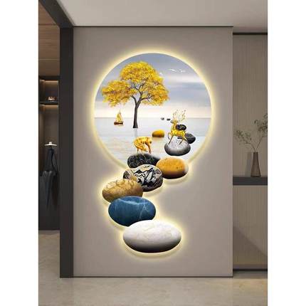 石来运转LED带灯轻奢入户玄关装饰画竖版简约现代挂画高级感壁画