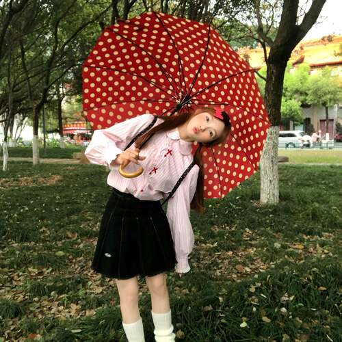 红色波点雨伞女生高颜值复古氛围感晴雨伞2026新款加大加厚长柄伞