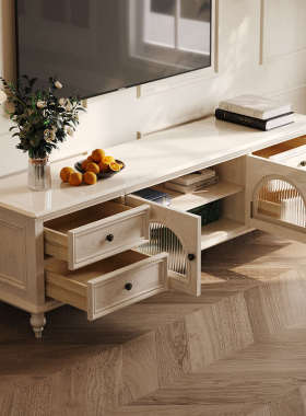 J6DA2024新款美式实木白色电视柜茶几组合小户型现代简约客厅