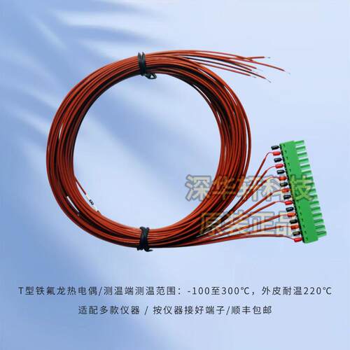 T型铁氟龙外皮热电偶测温线适用MT-X多路温度无纸记录采集传感器