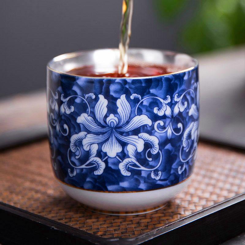 高端鎏银杯陶瓷主人杯单杯品茗杯青花瓷功夫茶具茶盏大号茶杯礼盒