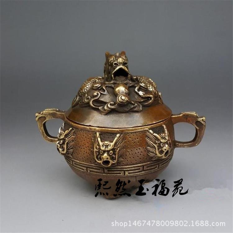 纯铜九龙熏香炉摆件古玩铜器龙头香熏炉檀香炉收藏品仿古工艺装饰