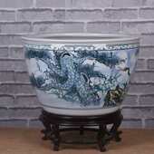 景德镇陶瓷2024新款 创意室外造景栽花盆 手绘陶瓷大号鱼缸新中式