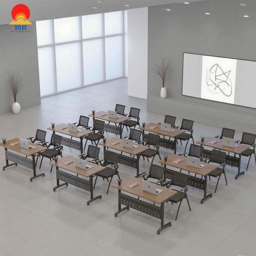 折叠培训桌椅组合可移动会议桌学生课桌双人侧翻拼接翻板长条桌