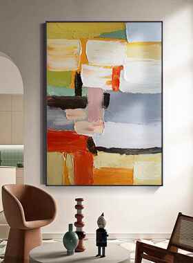 大芬村油画客厅橙色抽象挂画现代质感入口过道挂画沙发背景地板画