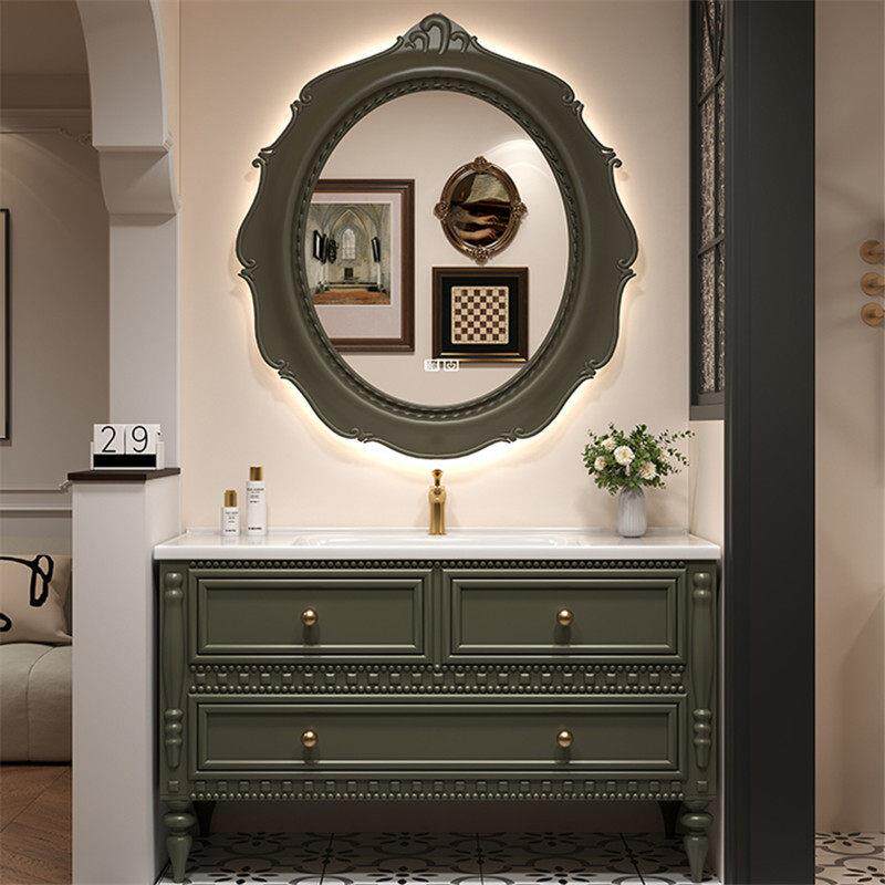 法式覆古落地浴室柜组合陶瓷一体盆卫生间洗手洗脸盆柜岩板洗漱台