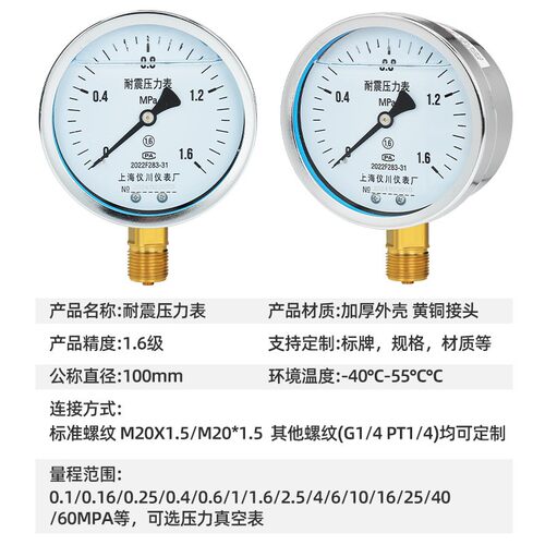 上海仪川仪表厂YN-100耐震压力表耐高温腐蚀高精度气压油压水压表