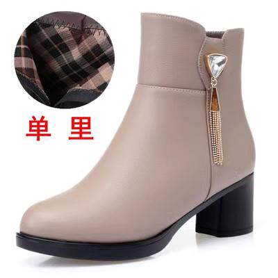 高档皮靴女子女冬短靴粗中跟妈妈鞋皮鞋加绒保暖羊真毛中年大跟码