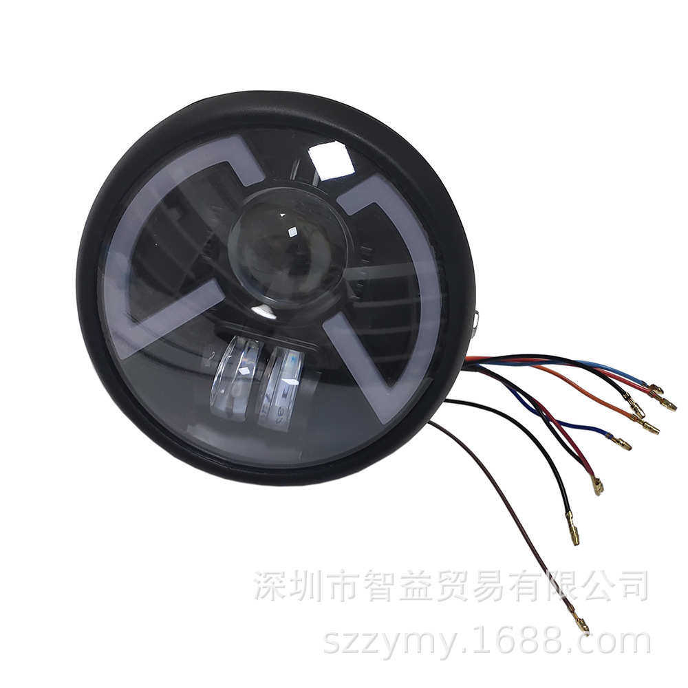 LED圆形大灯 5.75寸哈雷摩托车大灯 LED天使眼带转向灯集成
