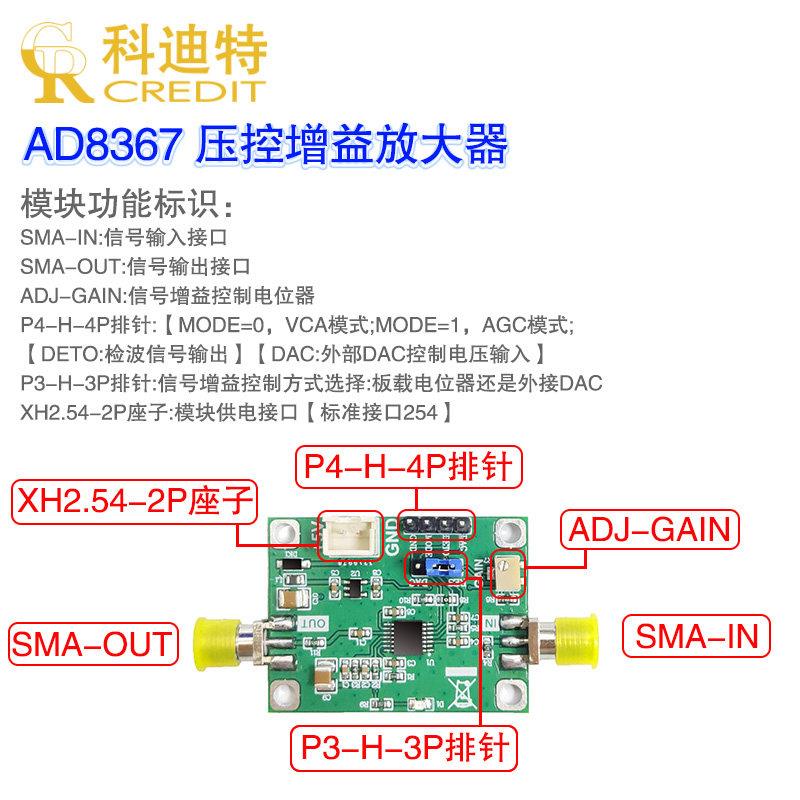 AD8367压控可变增益集成宽带放大器模块低噪声高增益45dB 500MHz