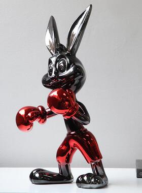 现代简约轻奢潮玩拳击兔子公仔摆件样板房酒店入户大堂玄关电视柜