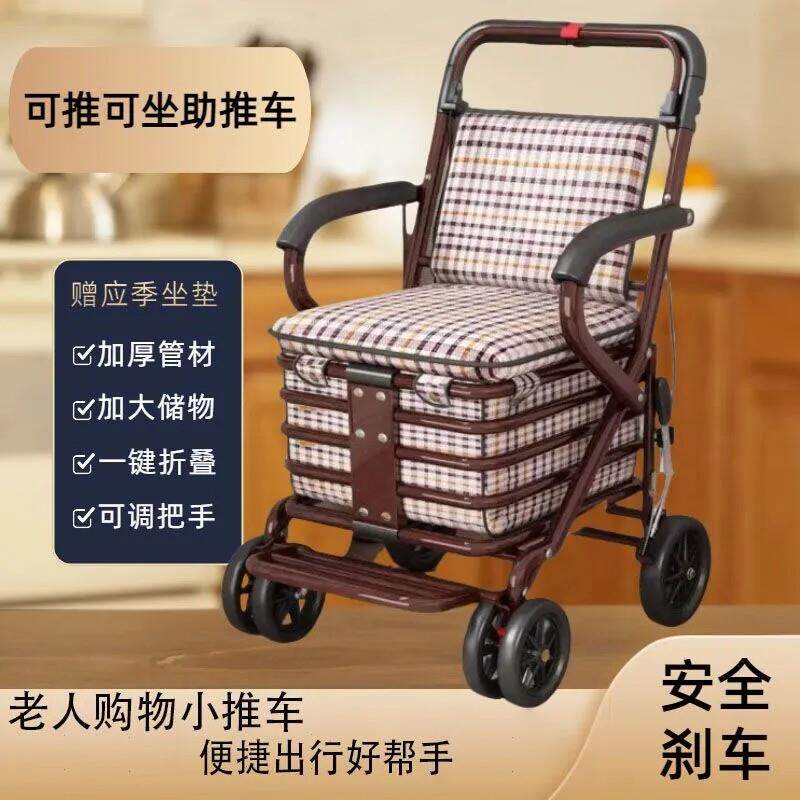 老人手推车代步可坐可推行走助行器老年人防摔倒可折叠推遛弯承重