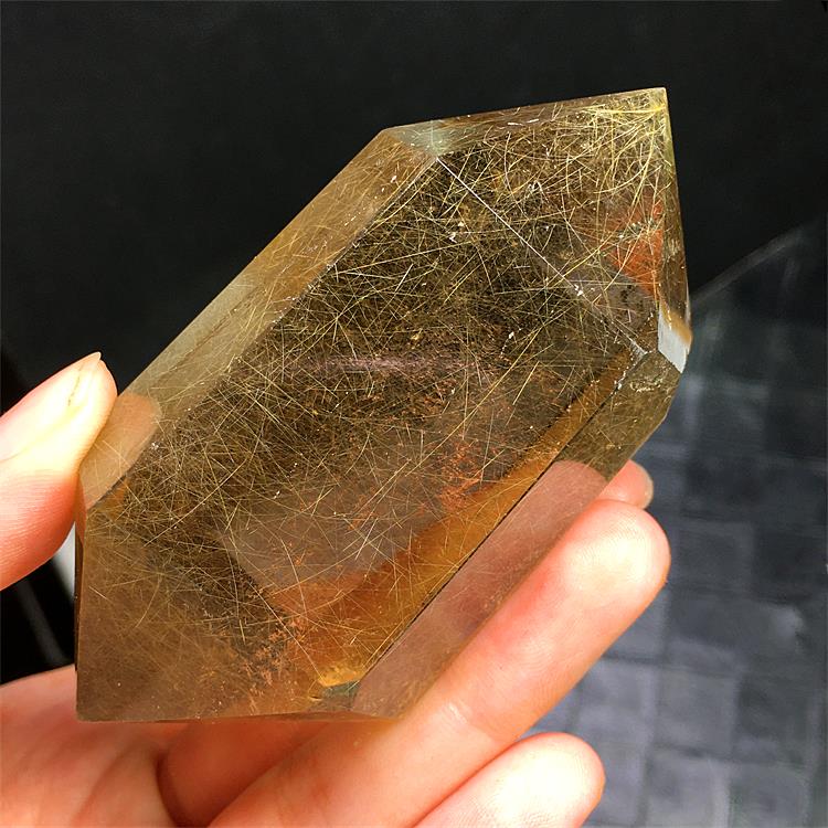 天然金发晶钛晶水晶柱子原石打磨铜发单尖六棱柱彩虹原矿家居摆件