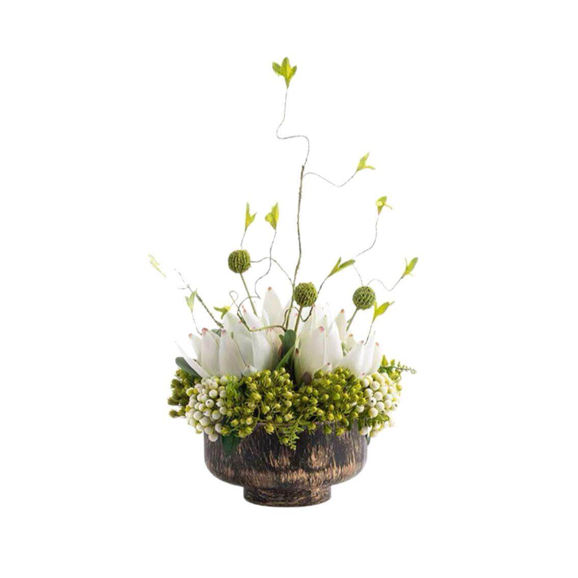 新中式侘寂风仿真花艺永生干花绿植酒店售楼处茶几装饰品