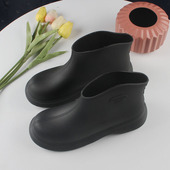 日系时尚 水靴短筒雨靴加绒保暖厨房工作胶鞋 雨鞋 女防滑低帮防水鞋
