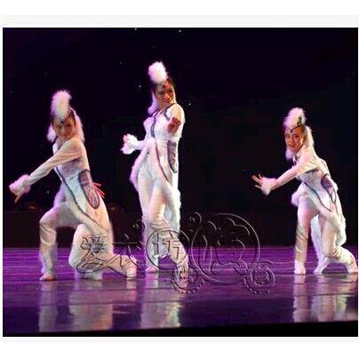 正品新成人舞月阴表演装服现代儿舞童狐女子三人蒙狐古族白狐表演
