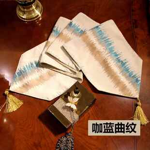 高档羽罗 简北布欧条纹餐桌桌旗现代约欧式几清何新茶几旗布艺桌