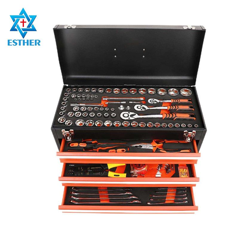 源头工厂直销外贸工具组套 便携式三抽小型自锁工具箱408件工具箱
